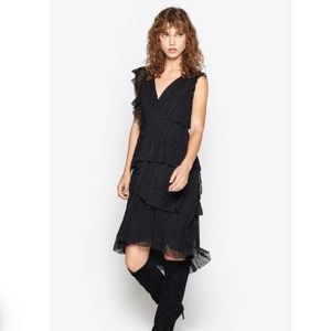 NEW Joie women 2 Johnesha Black Tule Tiered Layered V Neck Cocktail Dress Nylon